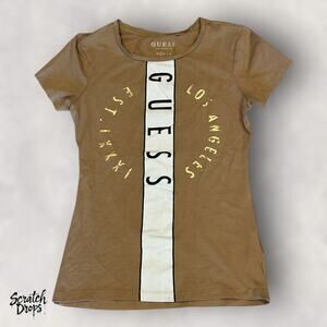 Guess Women's Top Size Small Brown Casual T Shirt Los Angeles Graphic Design